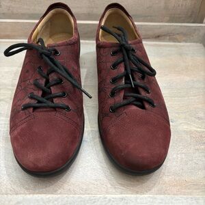 Hotter Dew lace-up shoes maroon print nubuck leather suade feeling sz‎ 8